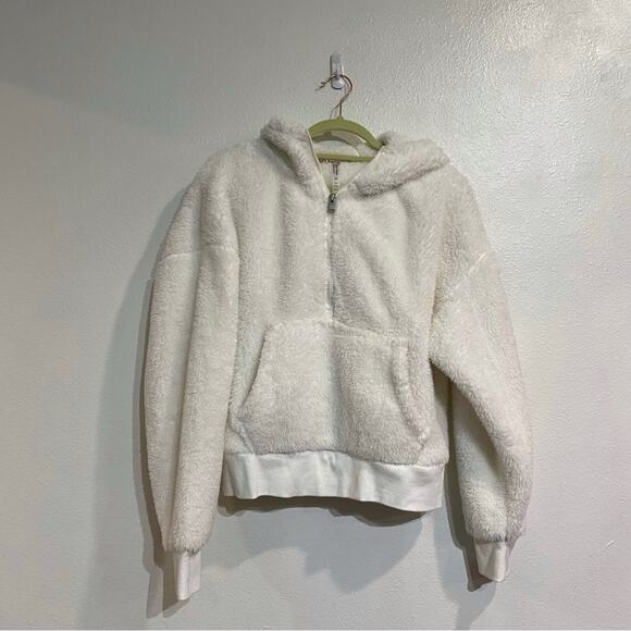 Calvin Klein Performance White Pullover Half Zip Sherpa Hoodie Sz L - Picture 2 of 12